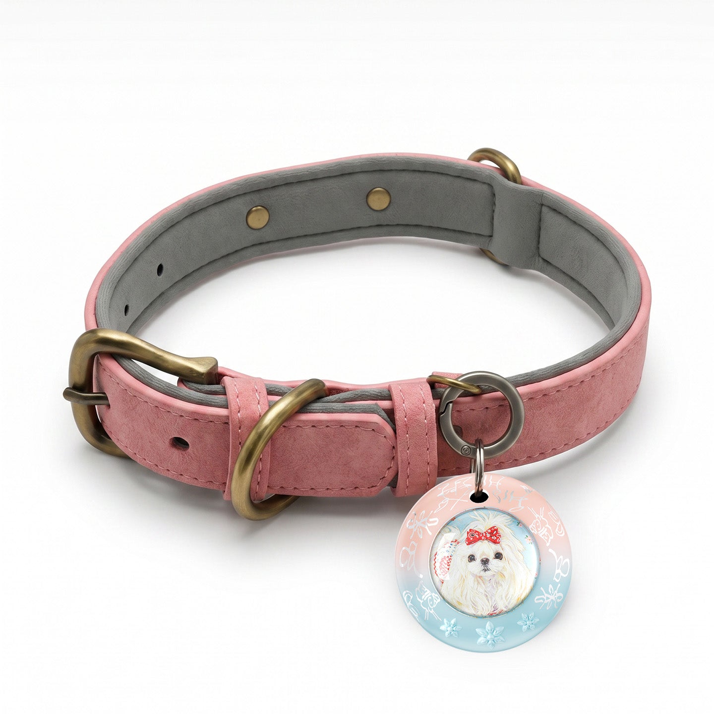 Custom Hand-drawn Pet Tracker(With leather collar)