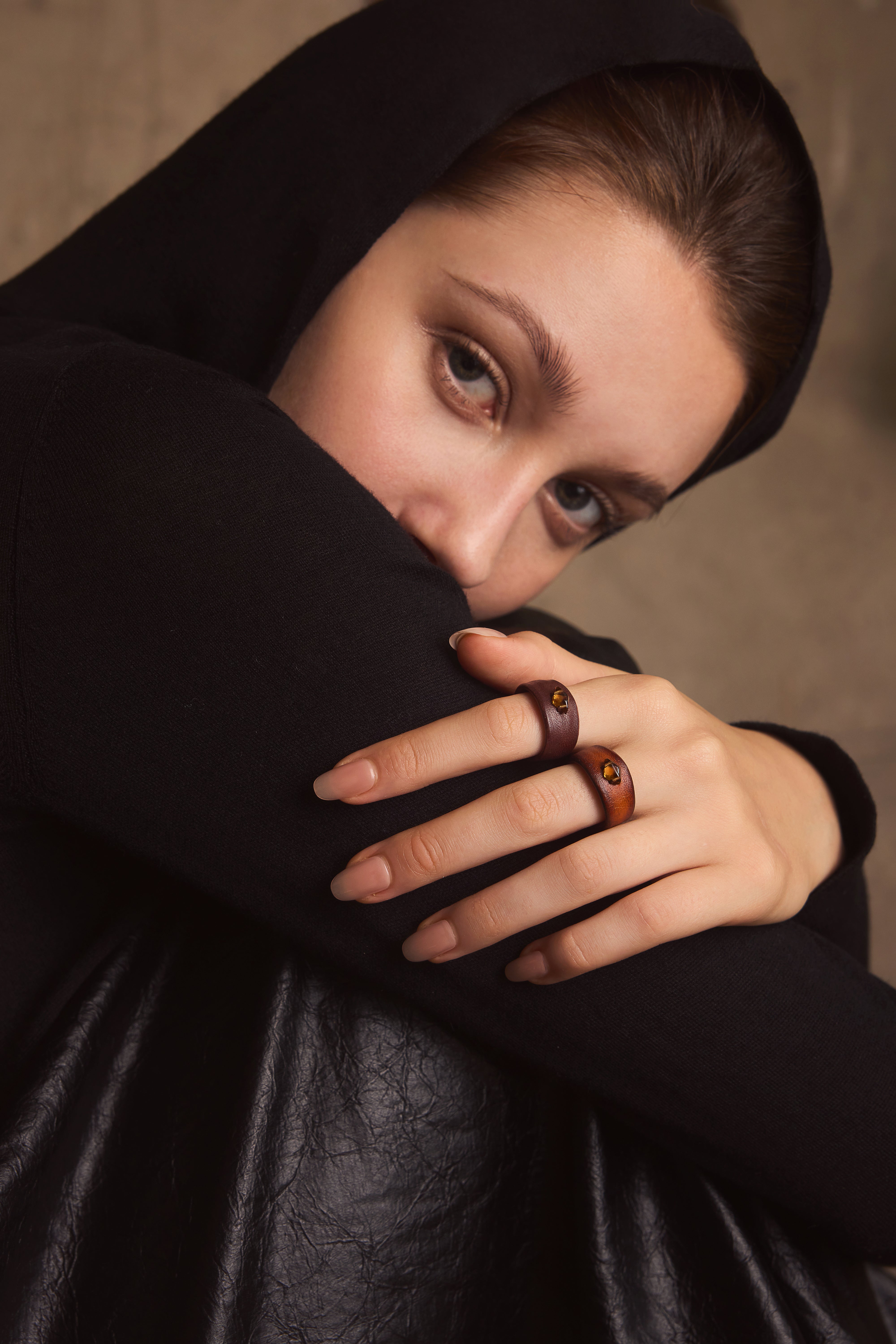 Handcrafted Leather & Citrine Healing Ring | Dongba Wisdom Infused