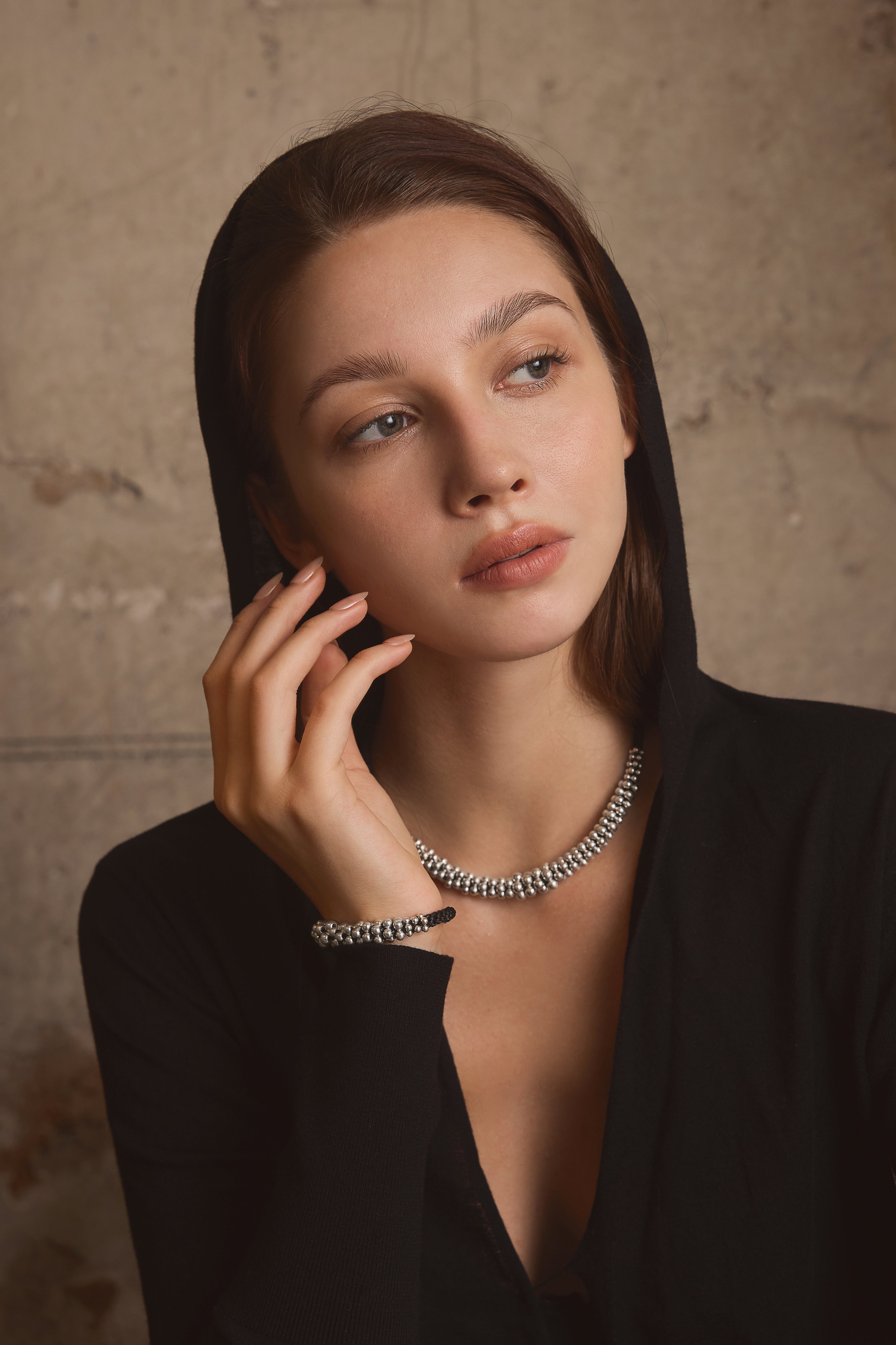 Hand-Woven 925 Silver Bead Necklace&Bracelet