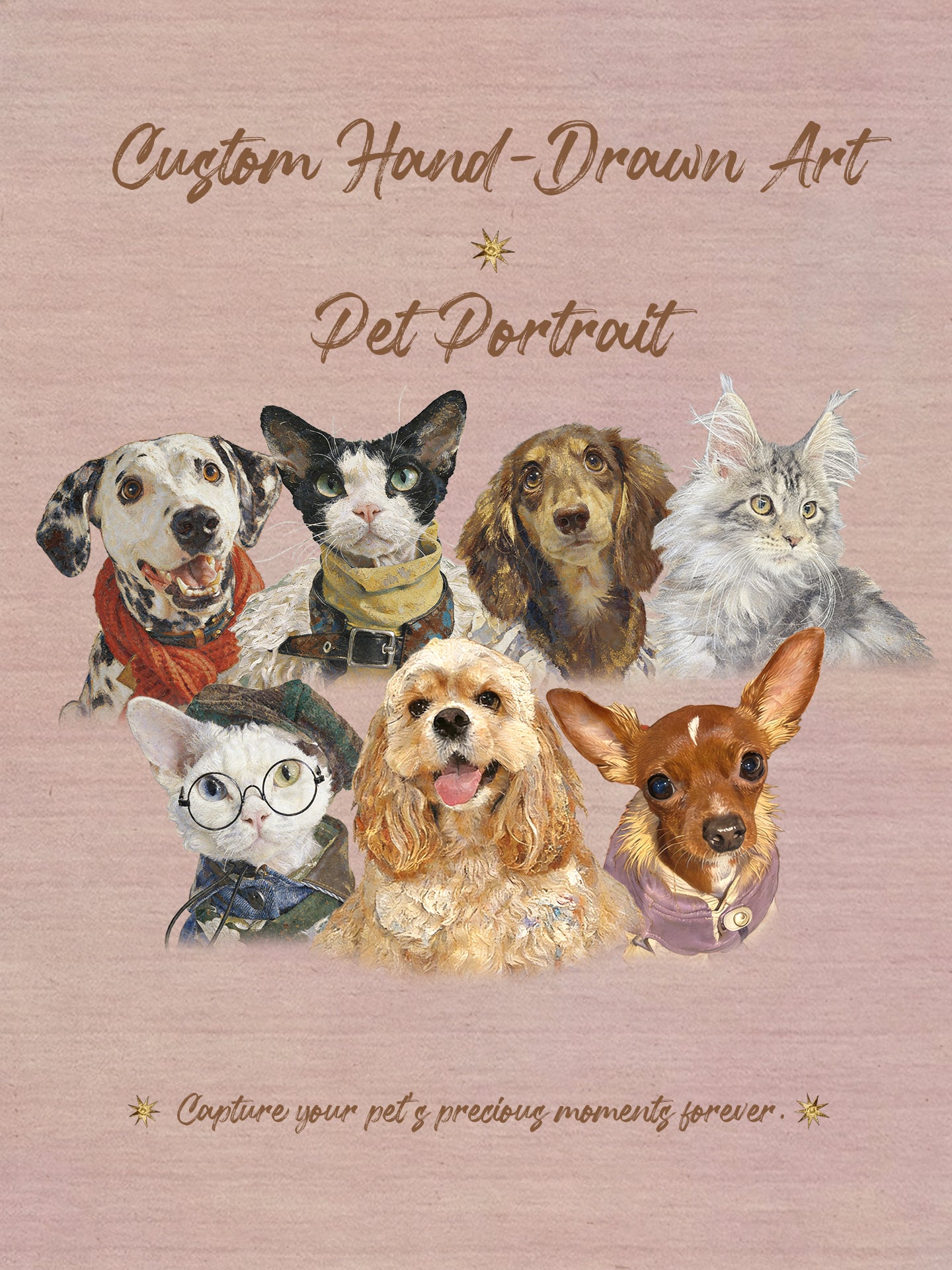 Custom hand-drawn Pet Portrait Frame