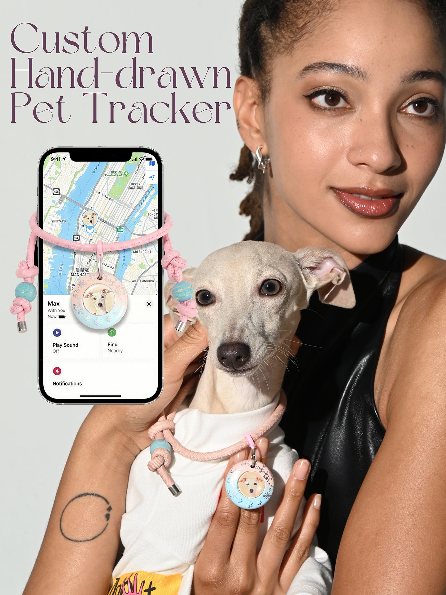 Custom Hand-drawn Pet Tracker(With strap)