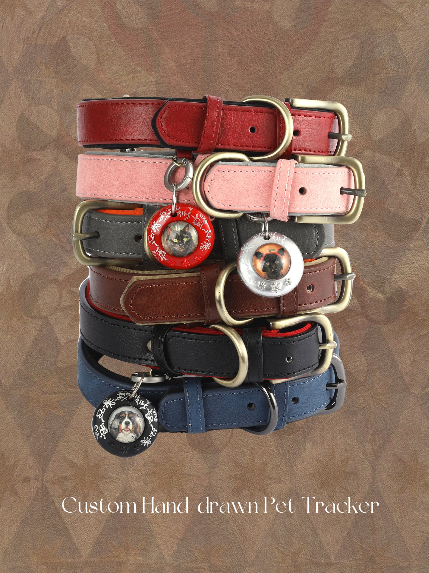 Custom Hand-drawn Pet Tracker(With leather collar)