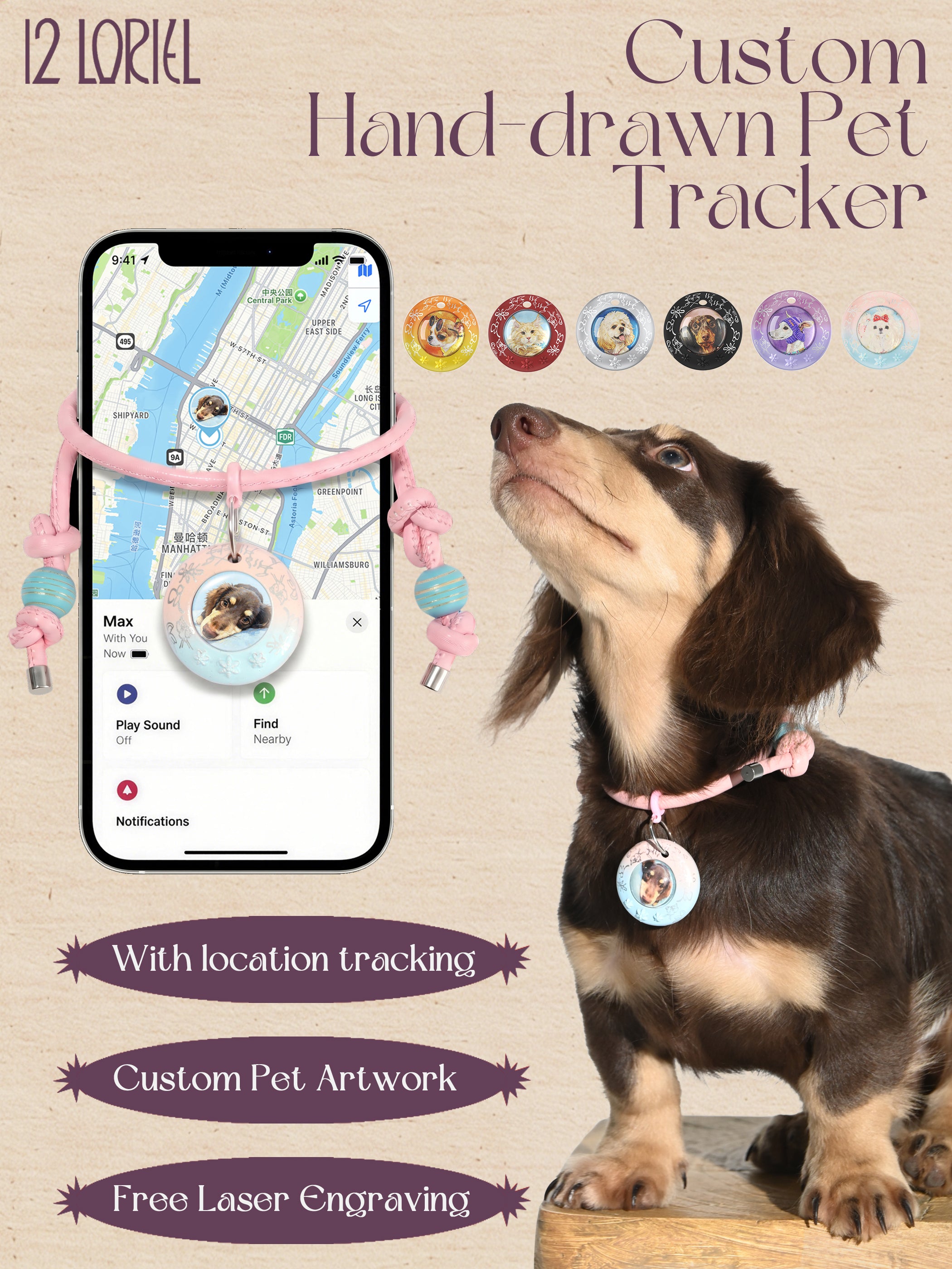 Custom Pet Portrait Collar Tag