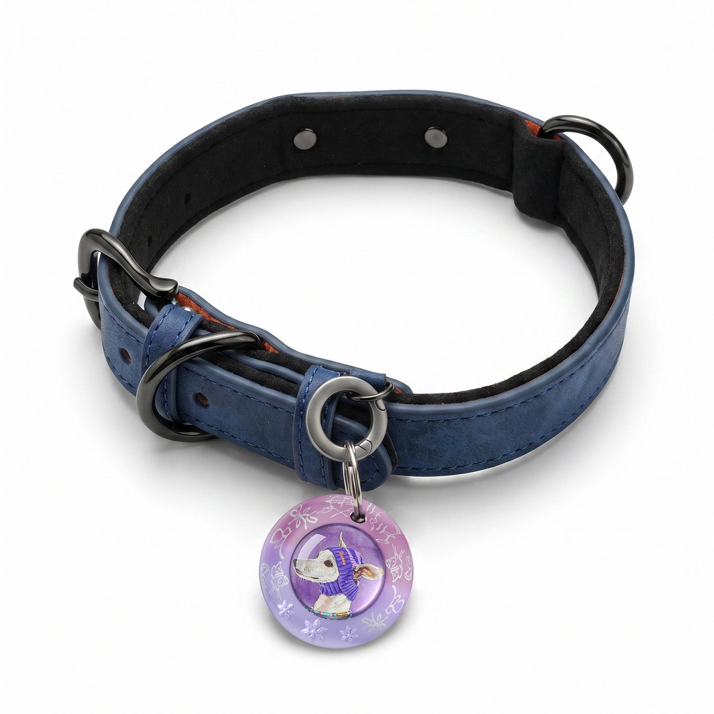 Custom Hand-drawn Pet Tracker（With leather collar）