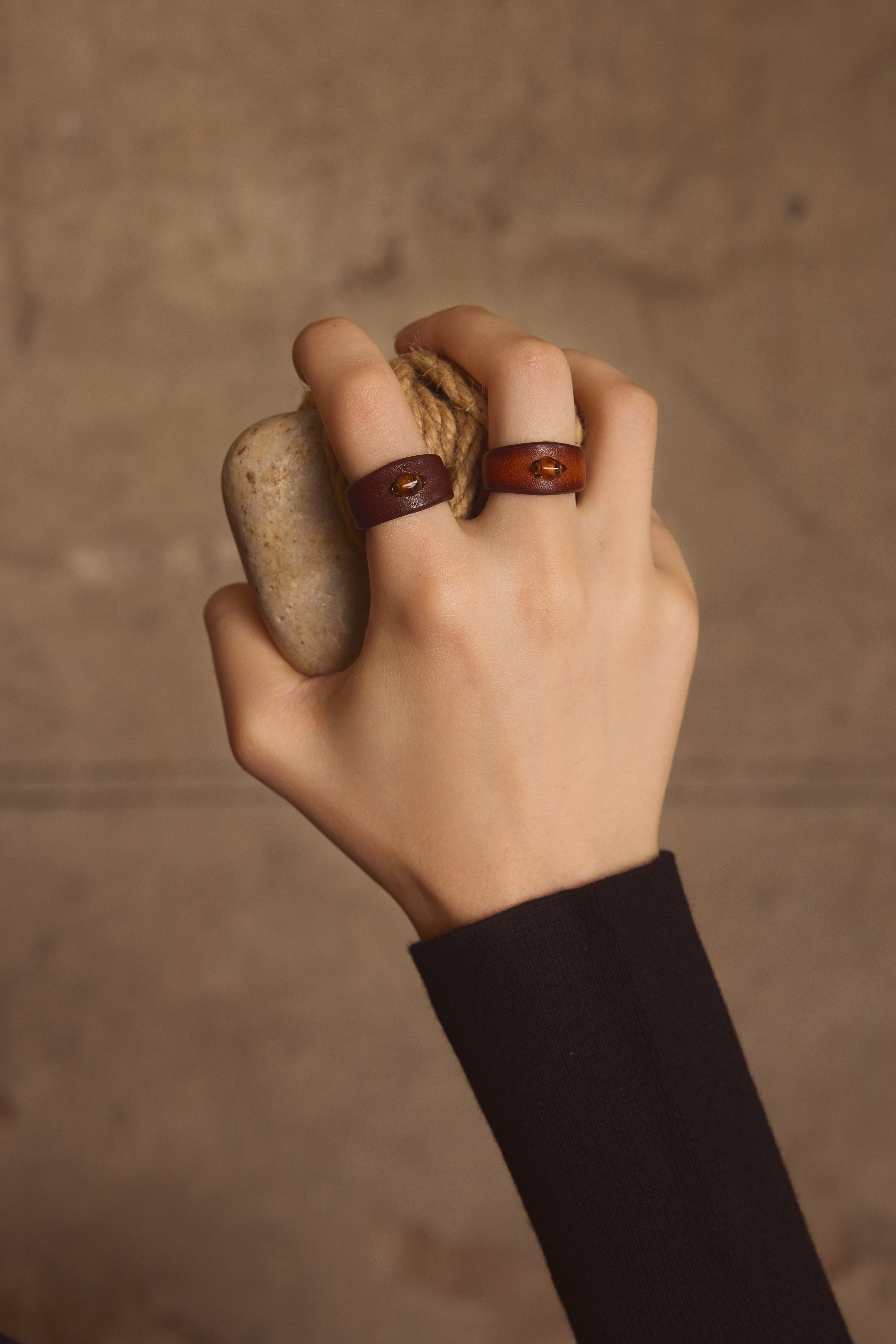 Handcrafted Leather & Citrine Healing Ring | Dongba Wisdom Infused