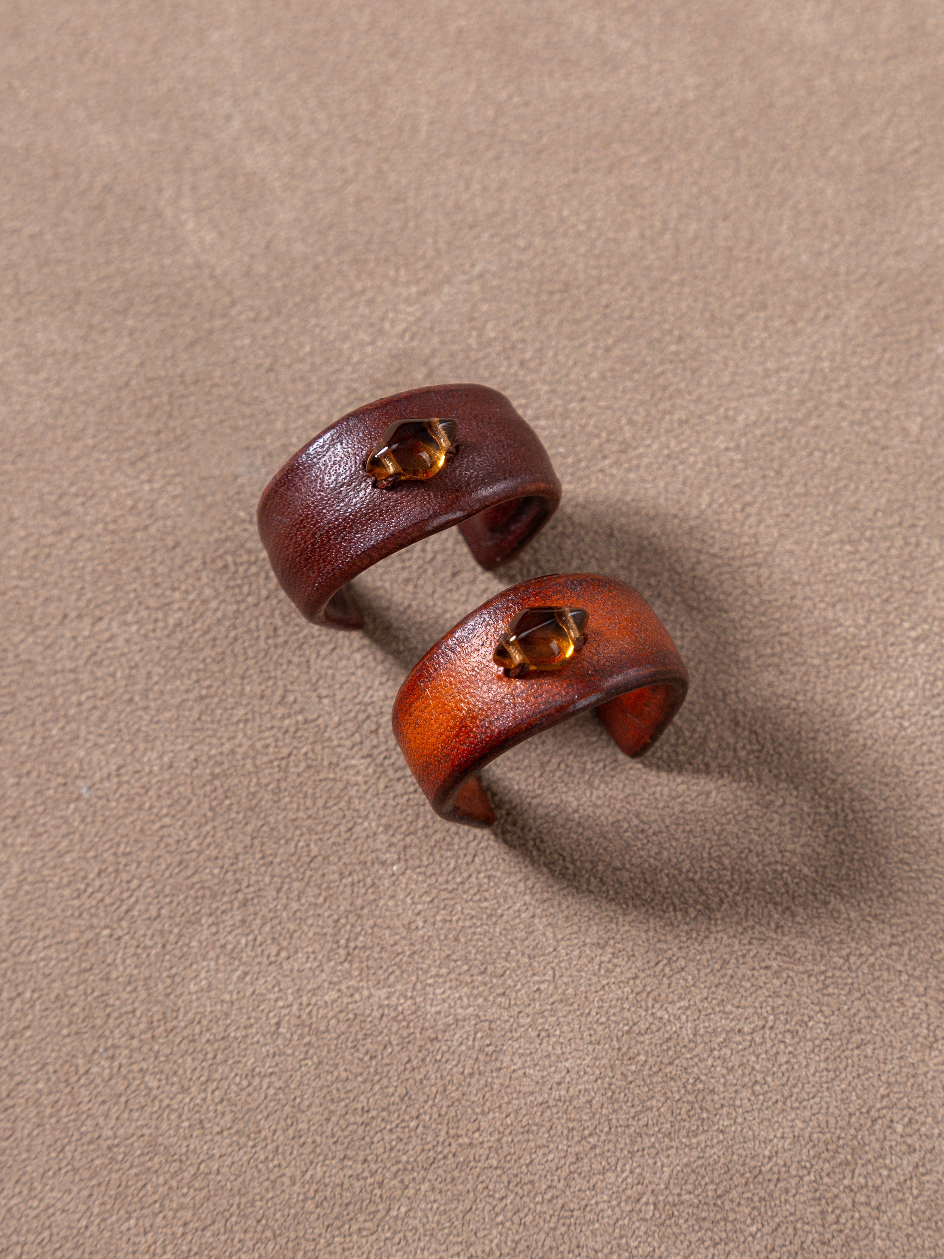 Handcrafted Leather & Citrine Healing Ring | Dongba Wisdom Infused