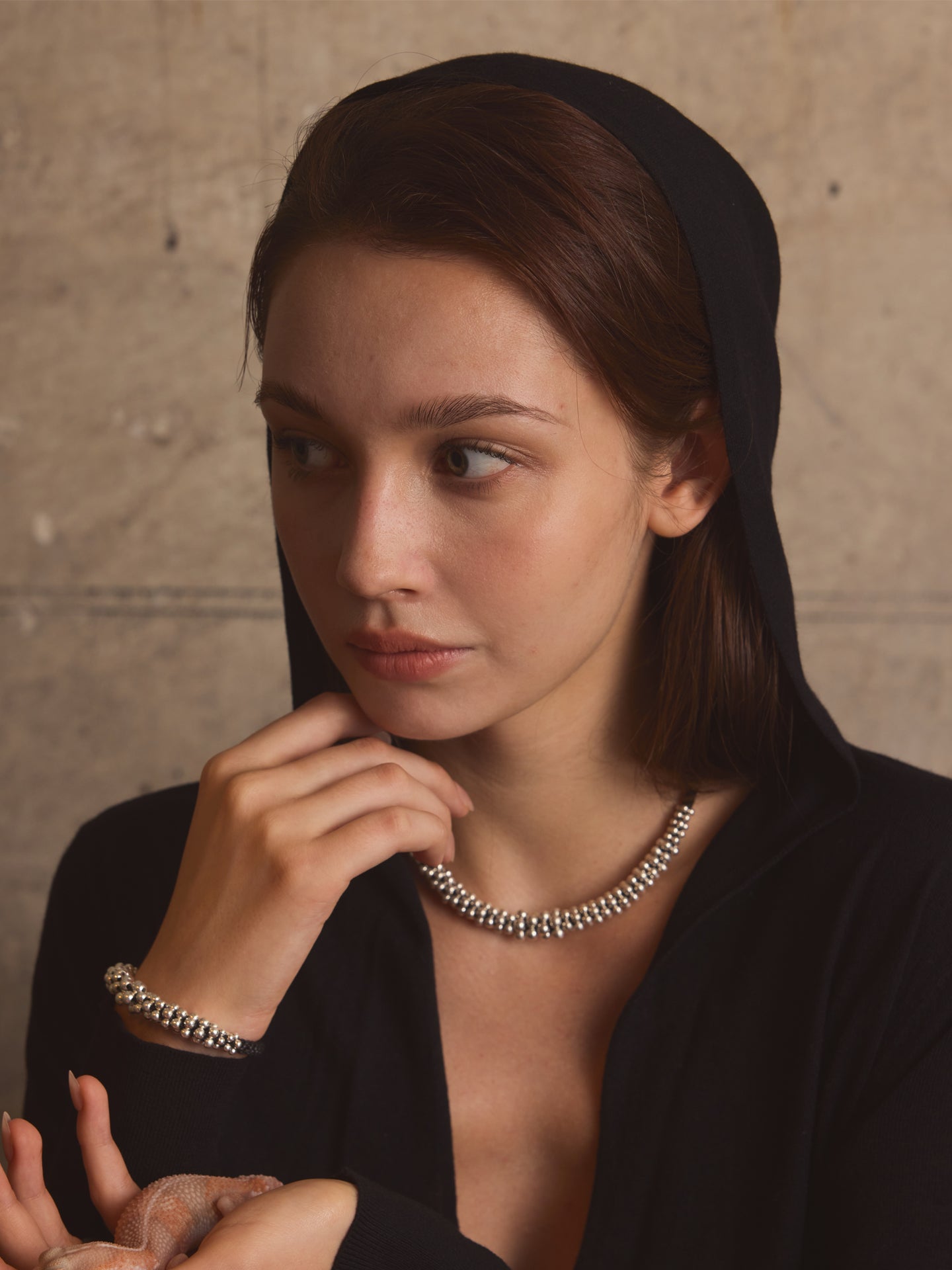 Hand-Woven 925 Silver Bead Necklace&Bracelet